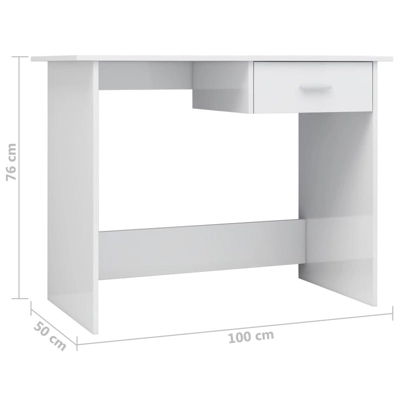 vidaXL magasfényű fehér szerelt fa íróasztal 100 x 50 x 76 cm