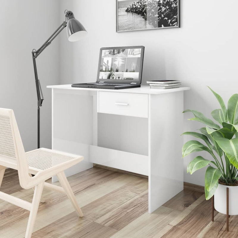 vidaXL magasfényű fehér szerelt fa íróasztal 100 x 50 x 76 cm