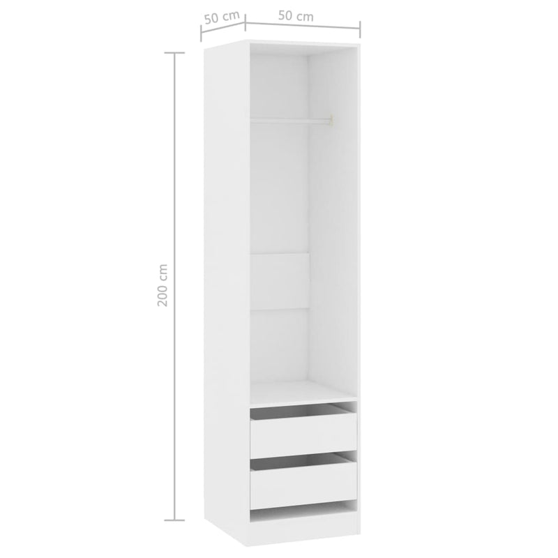 vidaXL fehér szerelt fa ruhásszekrény fiókokkal 50 x 50 x 200 cm