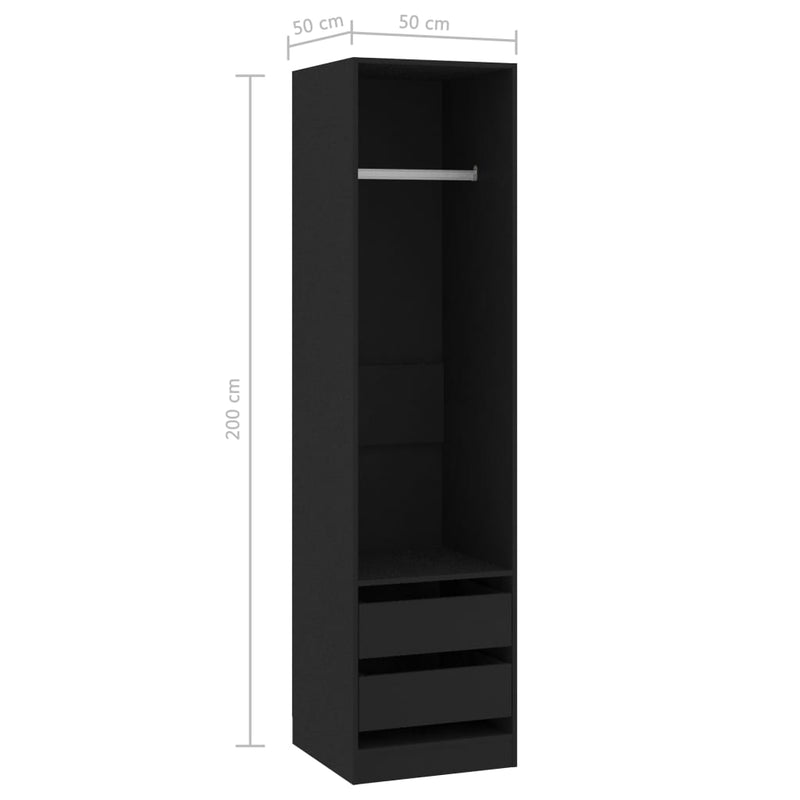 vidaXL fekete szerelt fa ruhásszekrény fiókokkal 50 x 50 x 200 cm