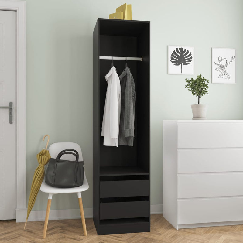 vidaXL fekete szerelt fa ruhásszekrény fiókokkal 50 x 50 x 200 cm