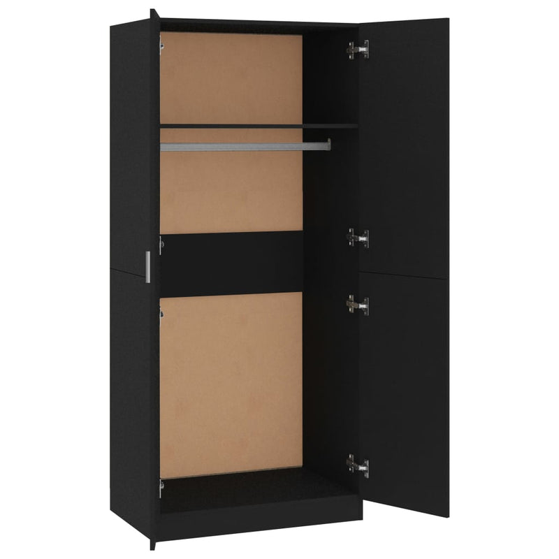 vidaXL fekete szerelt fa ruhásszekrény 80 x 52 x 180 cm