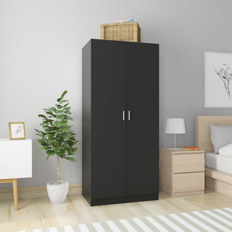 vidaXL fekete szerelt fa ruhásszekrény 80 x 52 x 180 cm