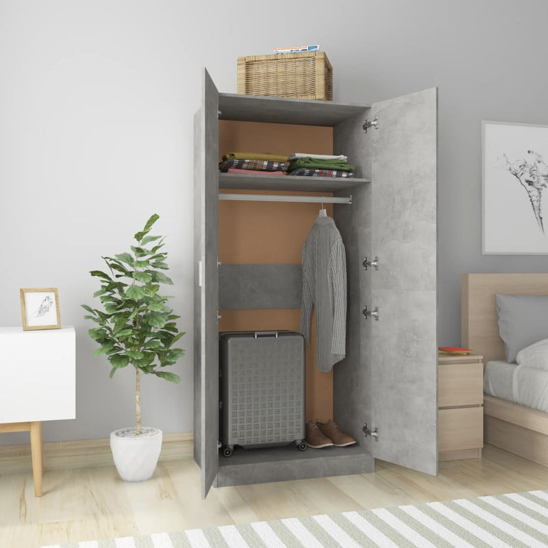 vidaXL betonszürke szerelt fa ruhásszekrény 80 x 52 x 180 cm