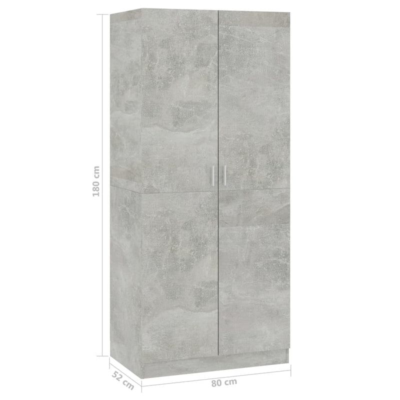 vidaXL betonszürke szerelt fa ruhásszekrény 80 x 52 x 180 cm