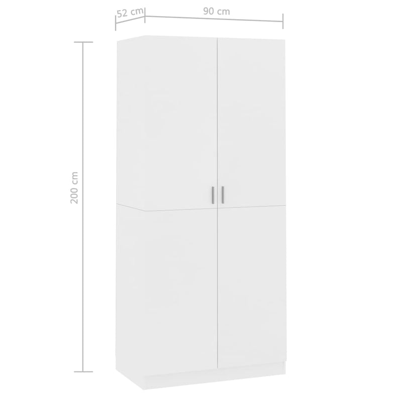 vidaXL fehér szerelt fa ruhásszekrény 90 x 52 x 200 cm