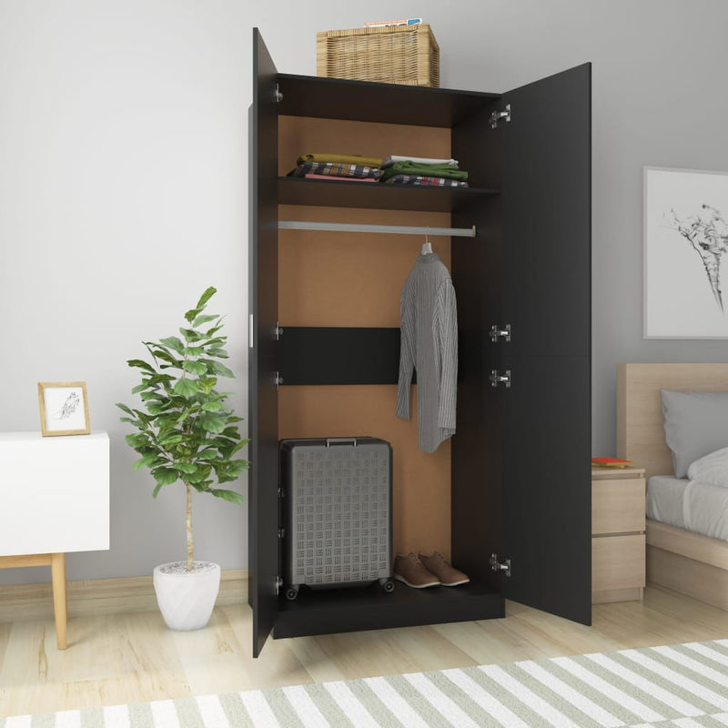 vidaXL fekete szerelt fa ruhásszekrény 90 x 52 x 200 cm