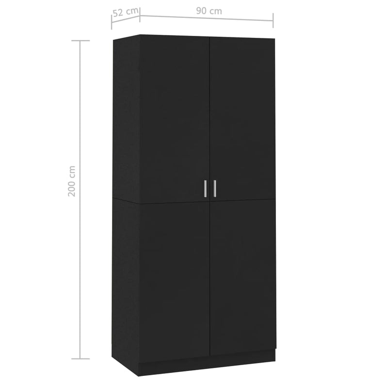 vidaXL fekete szerelt fa ruhásszekrény 90 x 52 x 200 cm