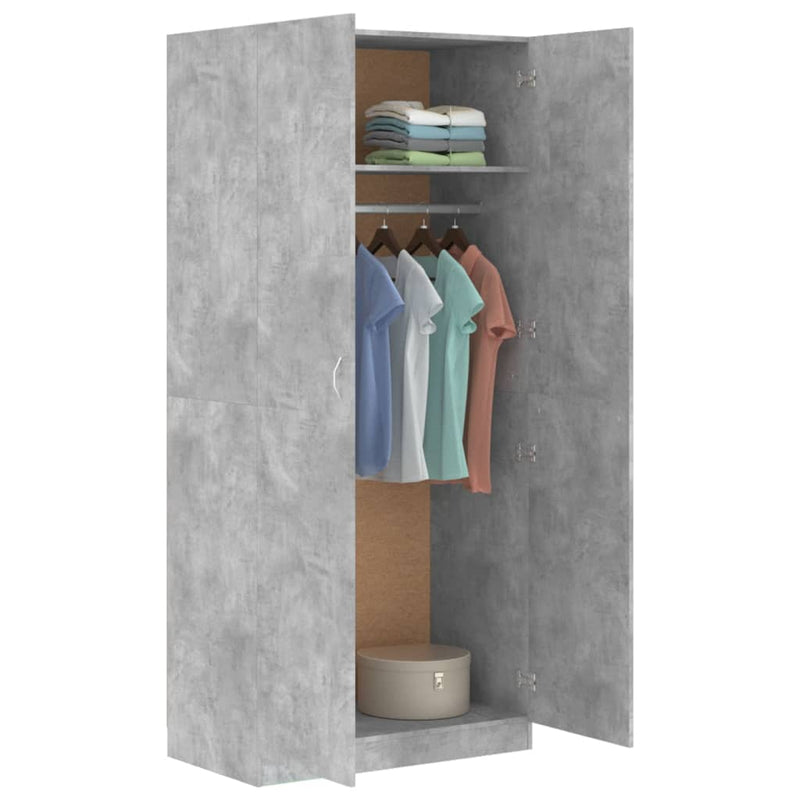 vidaXL betonszürke szerelt fa ruhásszekrény 90 x 52 x 200 cm