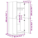 vidaXL betonszürke szerelt fa ruhásszekrény 90 x 52 x 200 cm