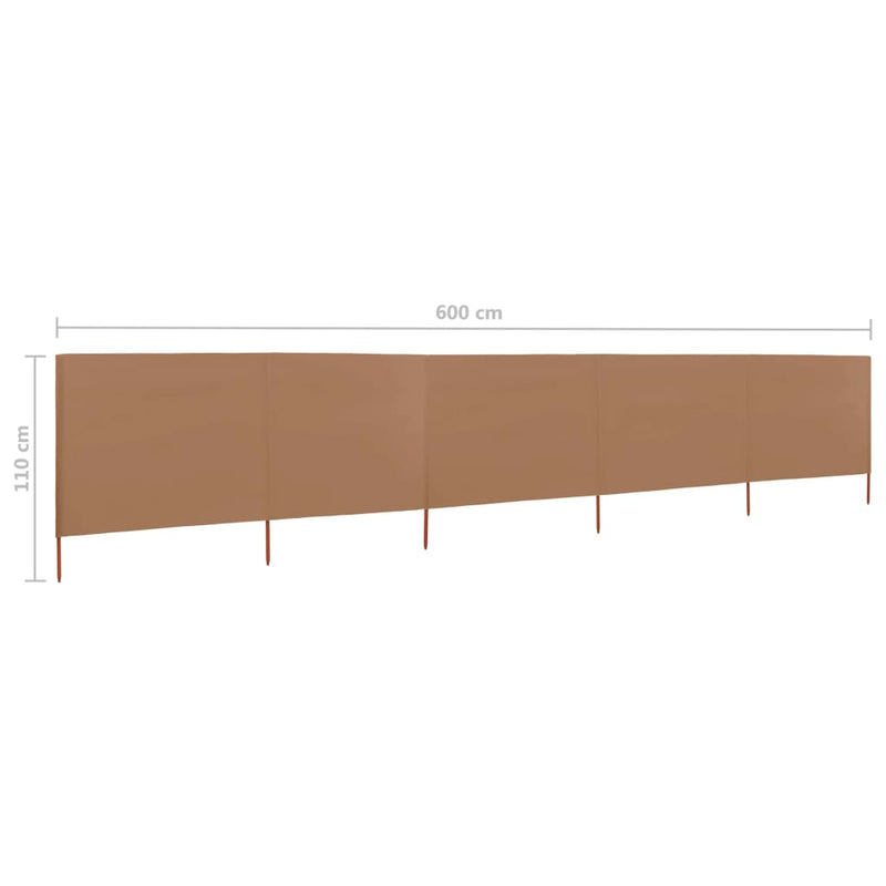 vidaXL tópszínű szövet 5-paneles szélfogó 600 x 80 cm