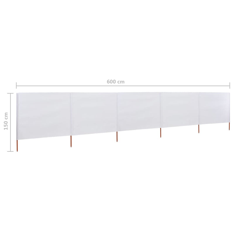 vidaXL homokfehér 5-paneles szövet szélfogó 600 x 120 cm