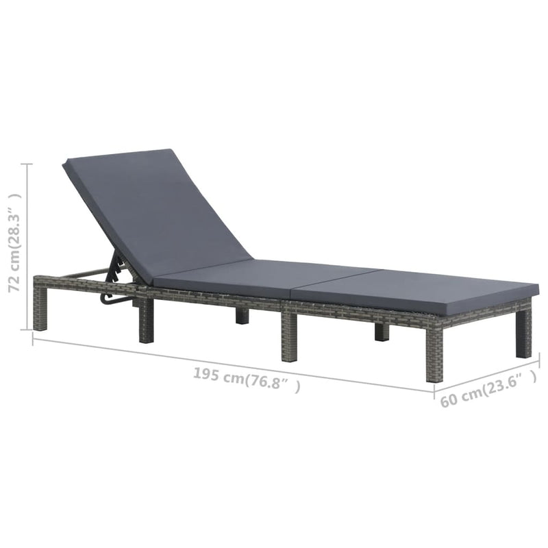 vidaXL antracitszürke polyrattan napozóágy párnával