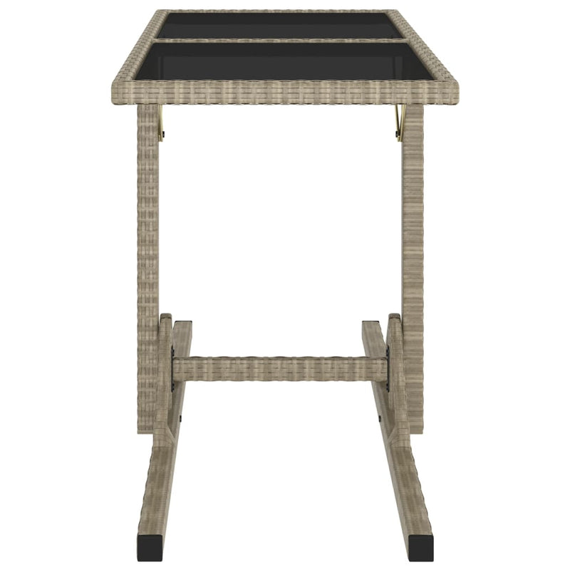 vidaXL bézs üveg és polyrattan kerti asztal 110 x 53 x 72 cm