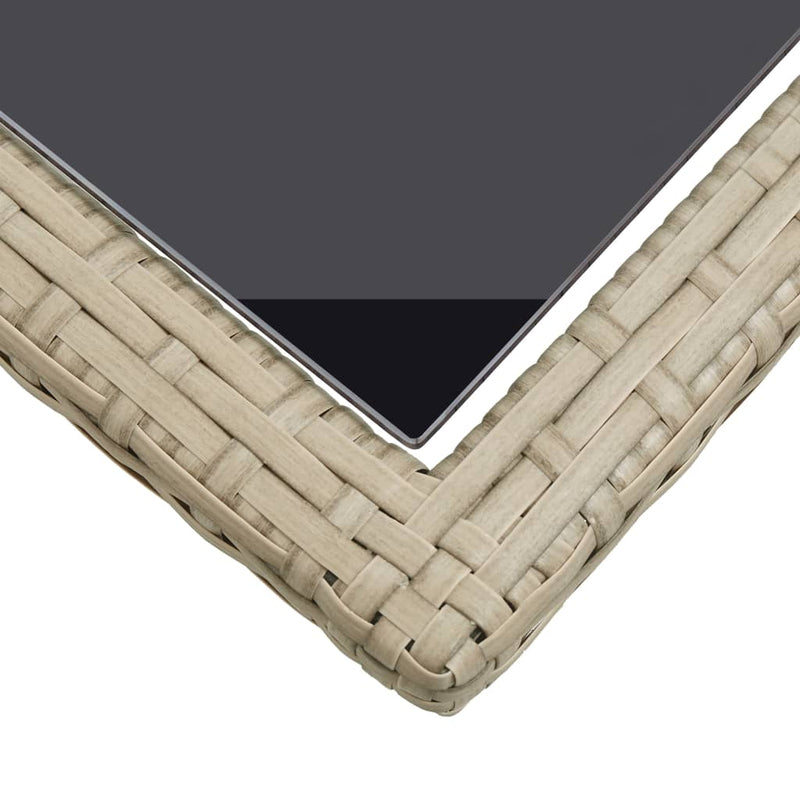 vidaXL bézs üveg és polyrattan kerti asztal 110 x 53 x 72 cm