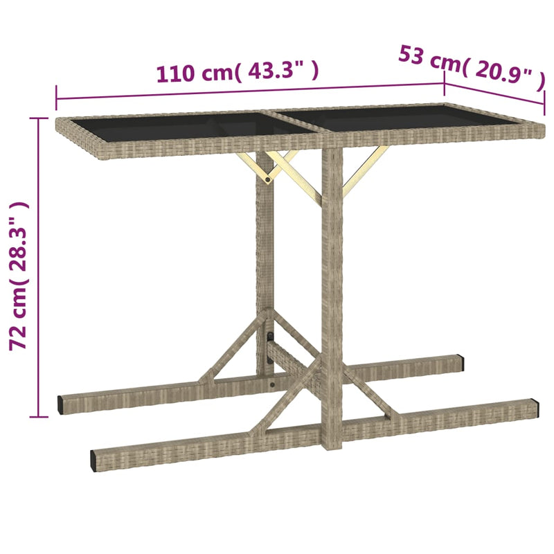vidaXL bézs üveg és polyrattan kerti asztal 110 x 53 x 72 cm
