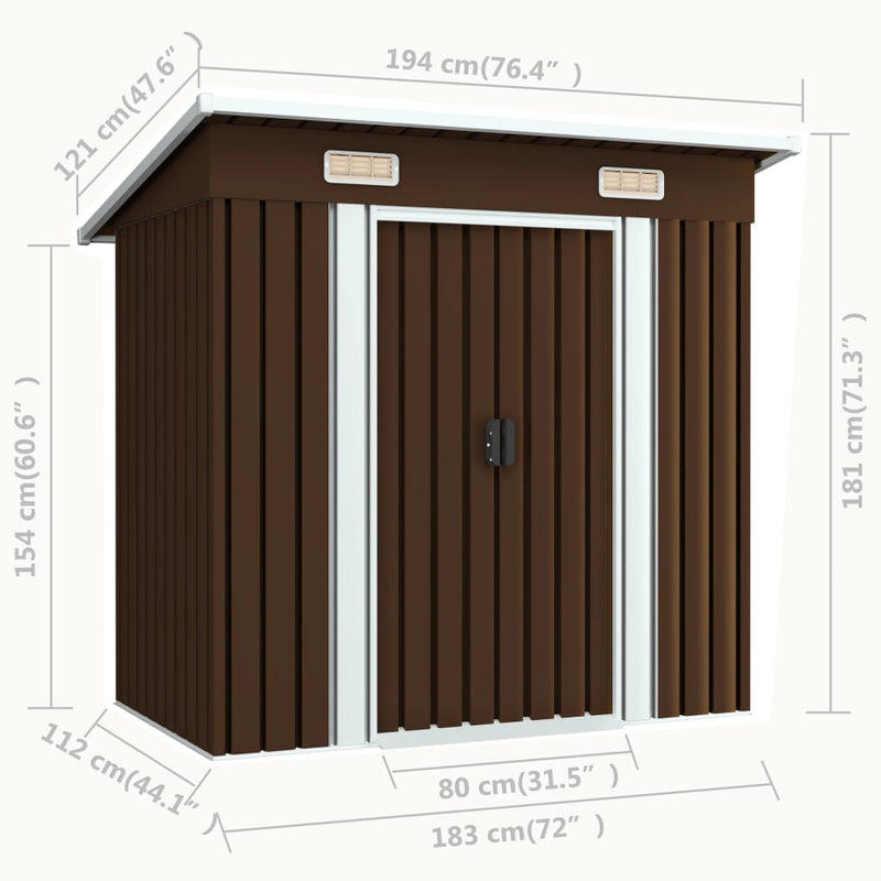vidaXL barna acél kerti fészer 194 x 121 x 181 cm