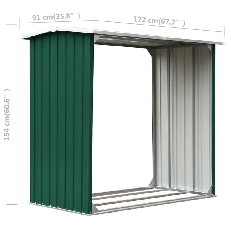 vidaXL zöld horganyzott acél kerti tűzifatároló 172 x 91 x 154 cm