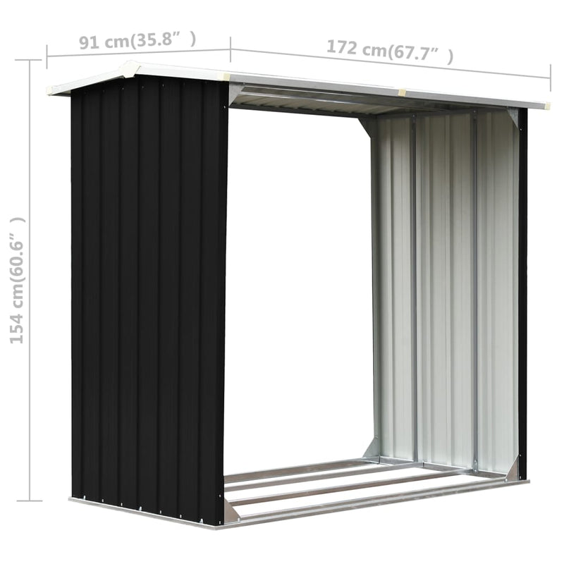 vidaXL antracit horganyzott acél tűzifatároló 172 x 91 x 154 cm