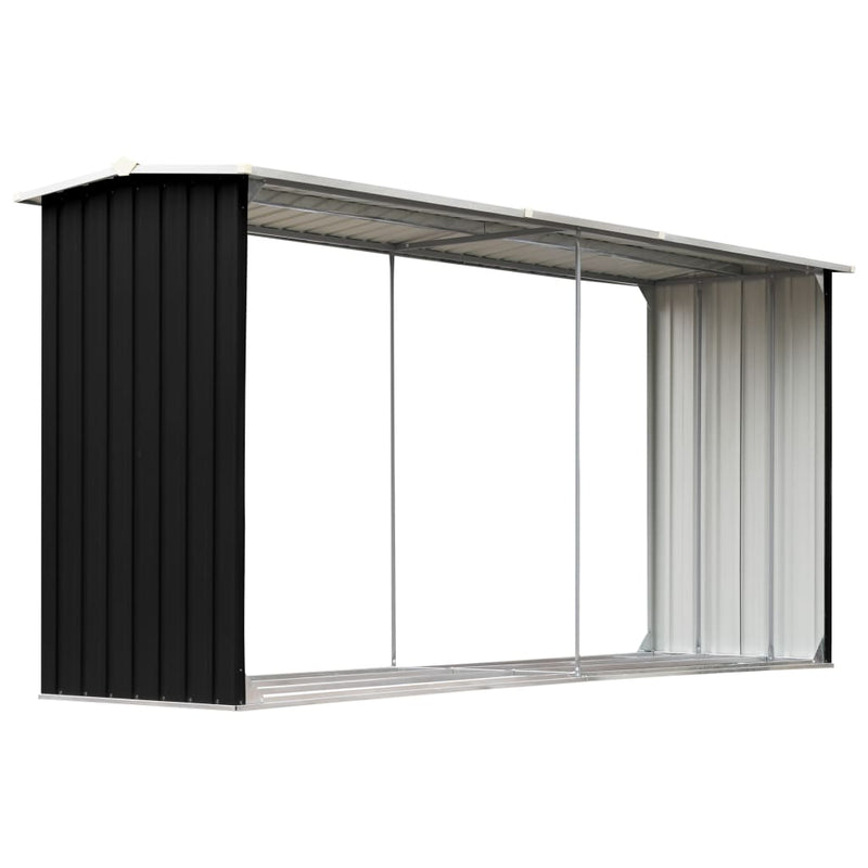 vidaXL antracitszürke horganyzott acél tűzifatároló 330 x 92 x 153 cm
