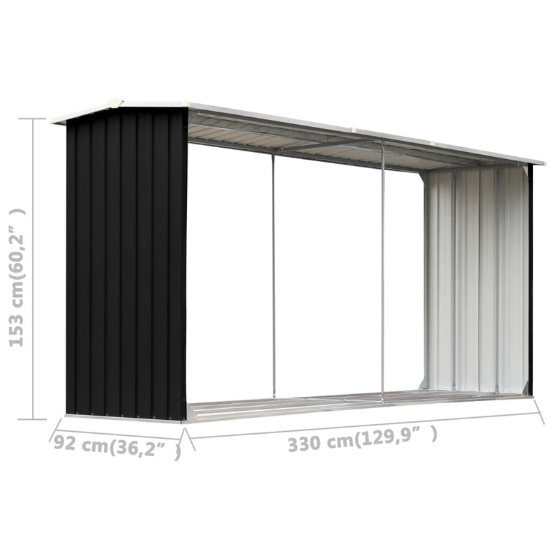 vidaXL antracitszürke horganyzott acél tűzifatároló 330 x 92 x 153 cm