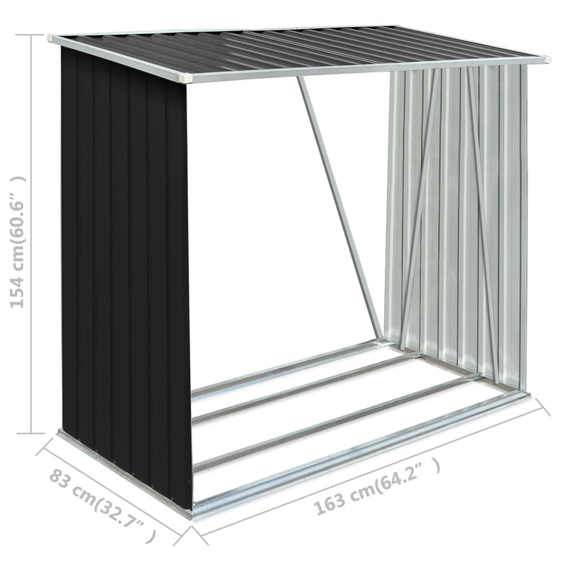 vidaXL antracit horganyzott acél kerti tűzifatároló 163 x 83 x 154 cm