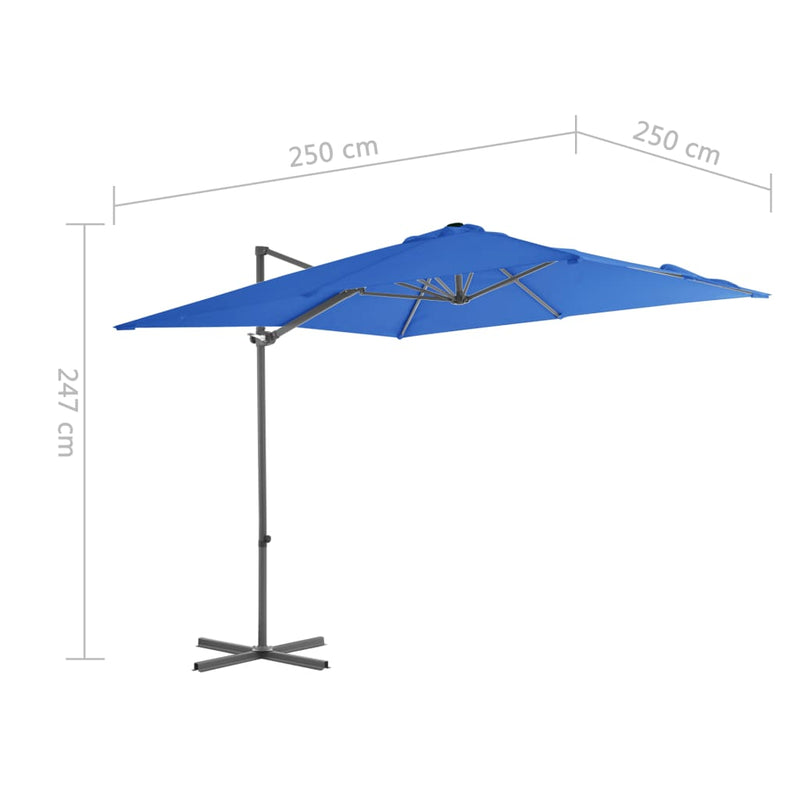 vidaXL azúrkék konzolos napernyő acélrúddal 250 x 250 cm