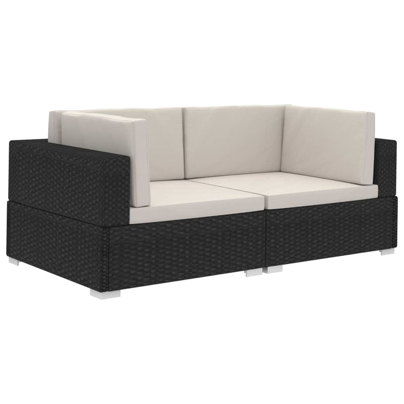 vidaXL 2 db fekete moduláris polyrattan sarokfotel párnákkal