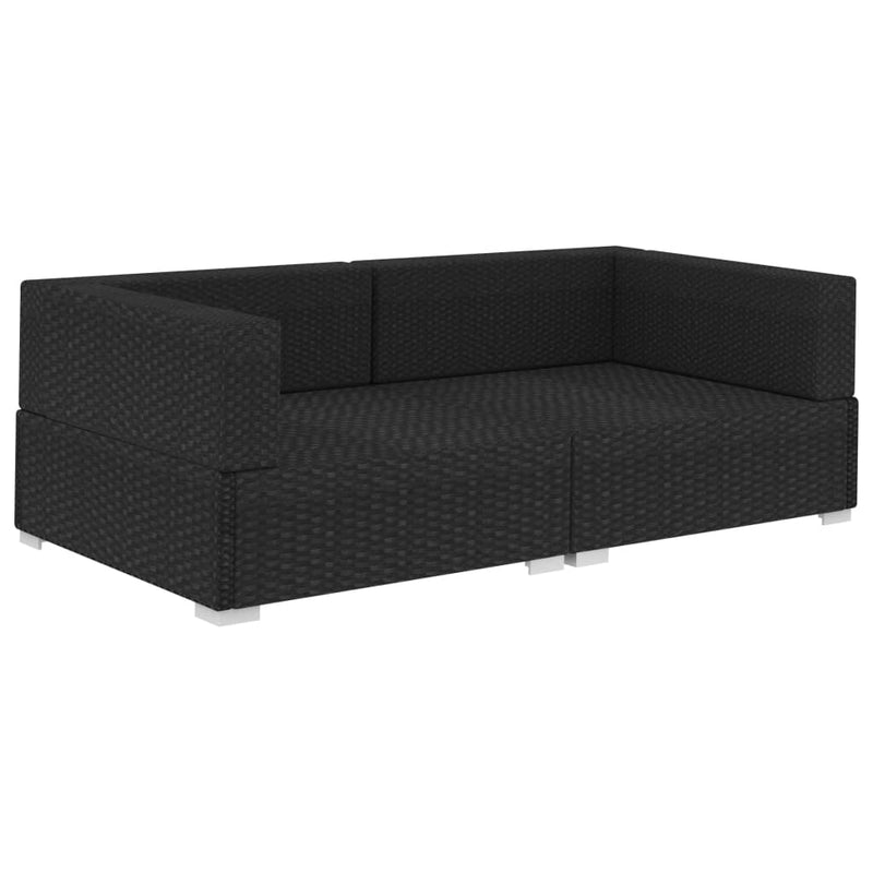 vidaXL 2 db fekete moduláris polyrattan sarokfotel párnákkal