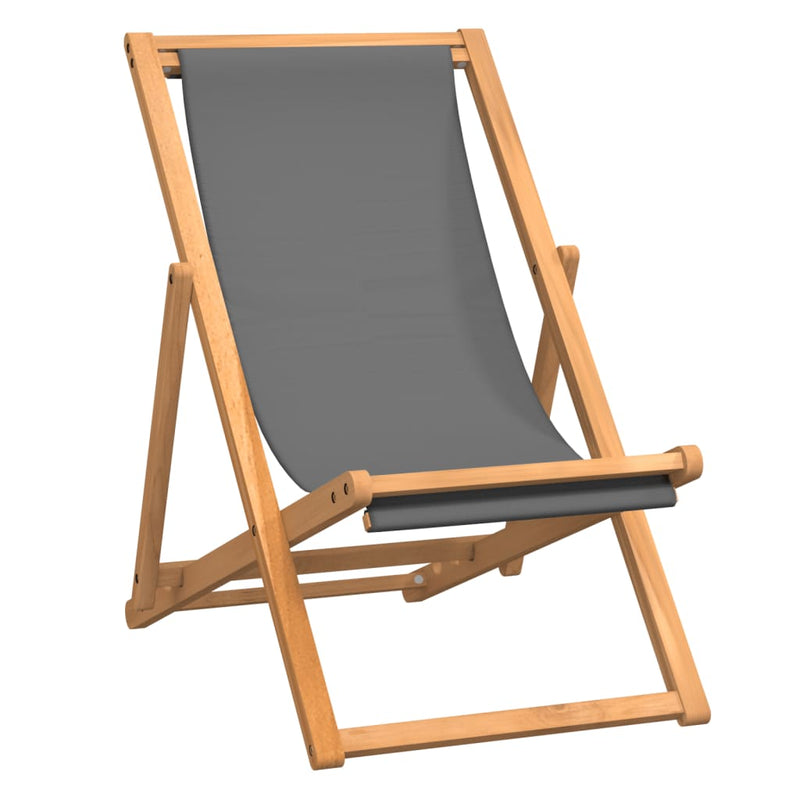 vidaXL szürke összecsukható tömör tíkfa strandszék