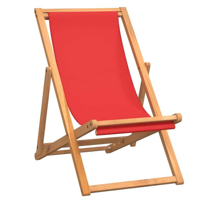 vidaXL piros összecsukható tömör tíkfa strandszék