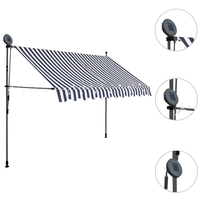 vidaXL kék és fehér kézzel kihúzható LED-es napellenző 250 cm