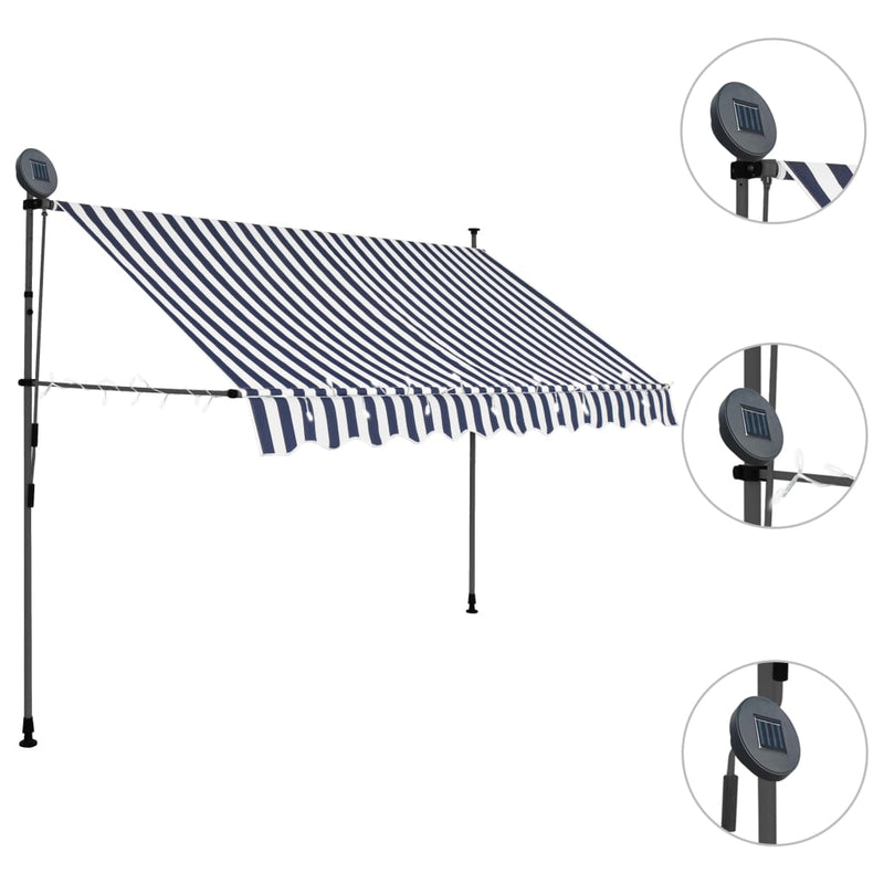 vidaXL kék és fehér kézzel kihúzható LED-es napellenző 300 cm