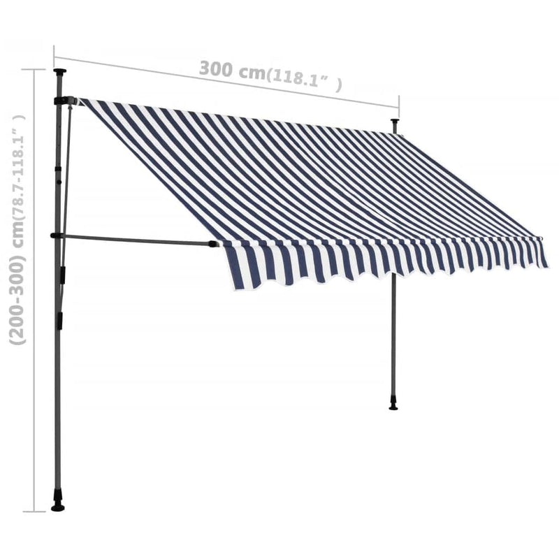 vidaXL kék és fehér kézzel kihúzható LED-es napellenző 300 cm