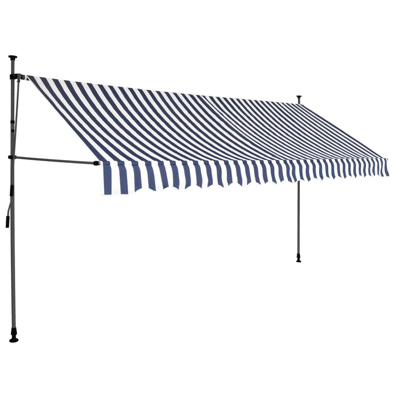 vidaXL kék és fehér kézzel kihúzható LED-es napellenző 350 cm