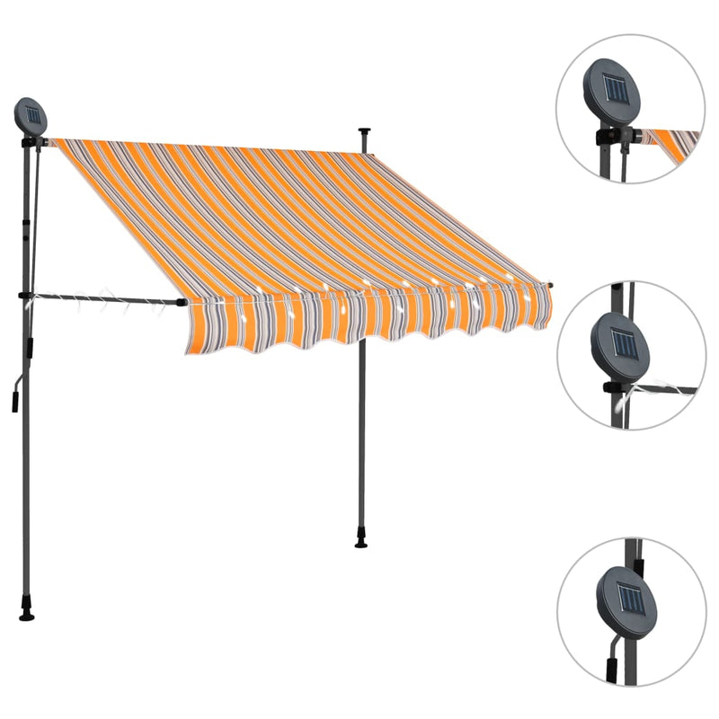 vidaXL sárga és kék kézzel feltekerhető LED-es napellenző 100 cm