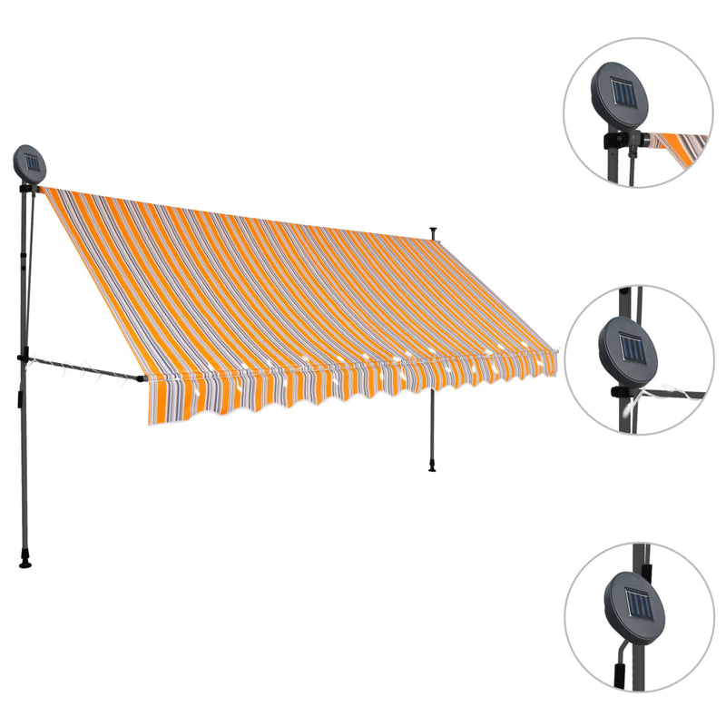 vidaXL sárga és kék kézzel kihúzható LED-es napellenző 350 cm