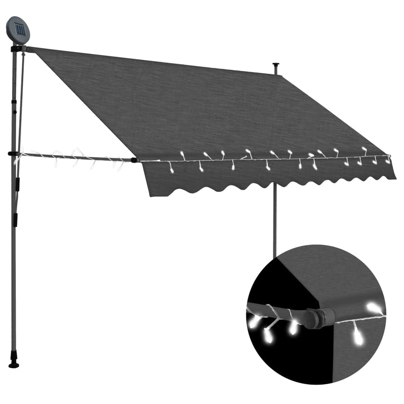 vidaXL antracitszürke kézzel kihúzható LED-es napellenző 300 cm