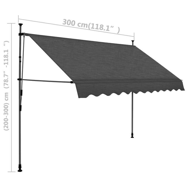 vidaXL antracitszürke kézzel kihúzható LED-es napellenző 300 cm