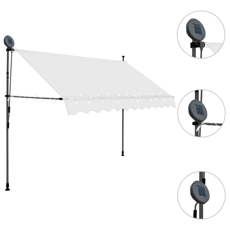 vidaXL krémszínű kézzel kihúzható LED-es napellenző 300 cm