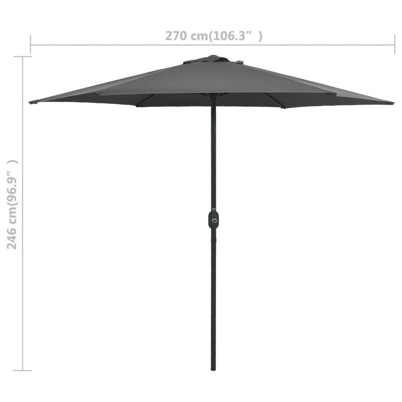 vidaXL antracitszürke kültéri napernyő alumíniumrúddal 270 x 246 cm