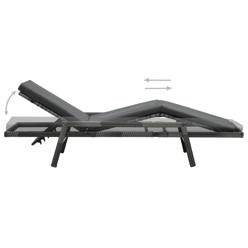 vidaXL szürke polyrattan napozóágy párnával