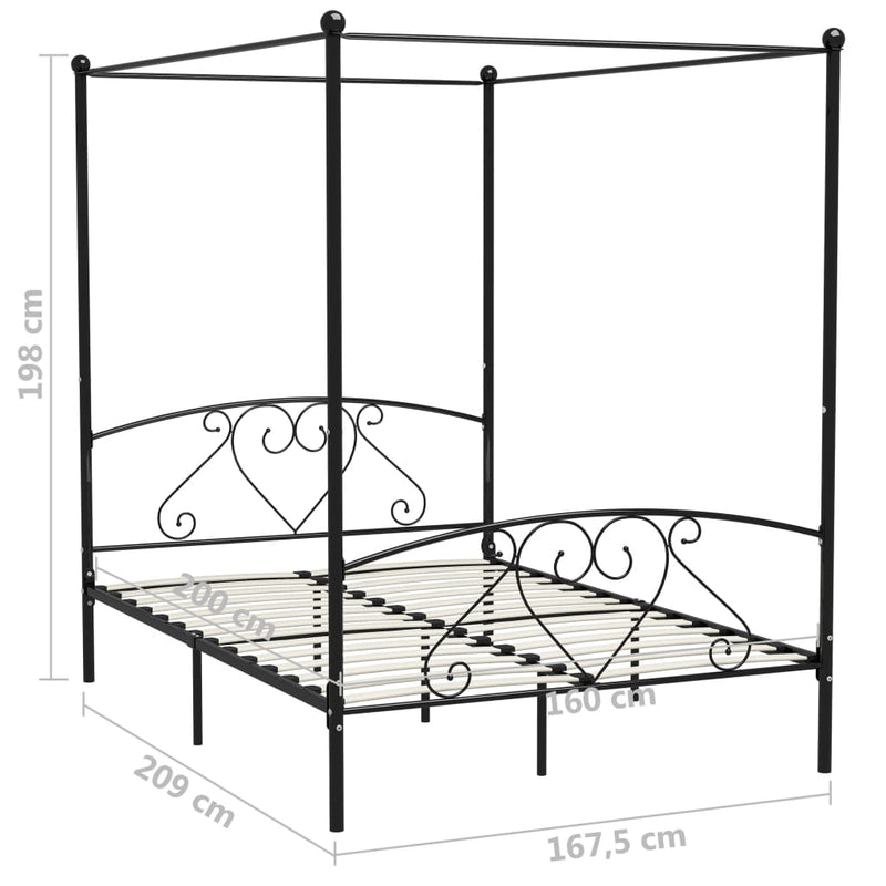 vidaXL fekete fém baldachinos ágykeret 160 x 200 cm