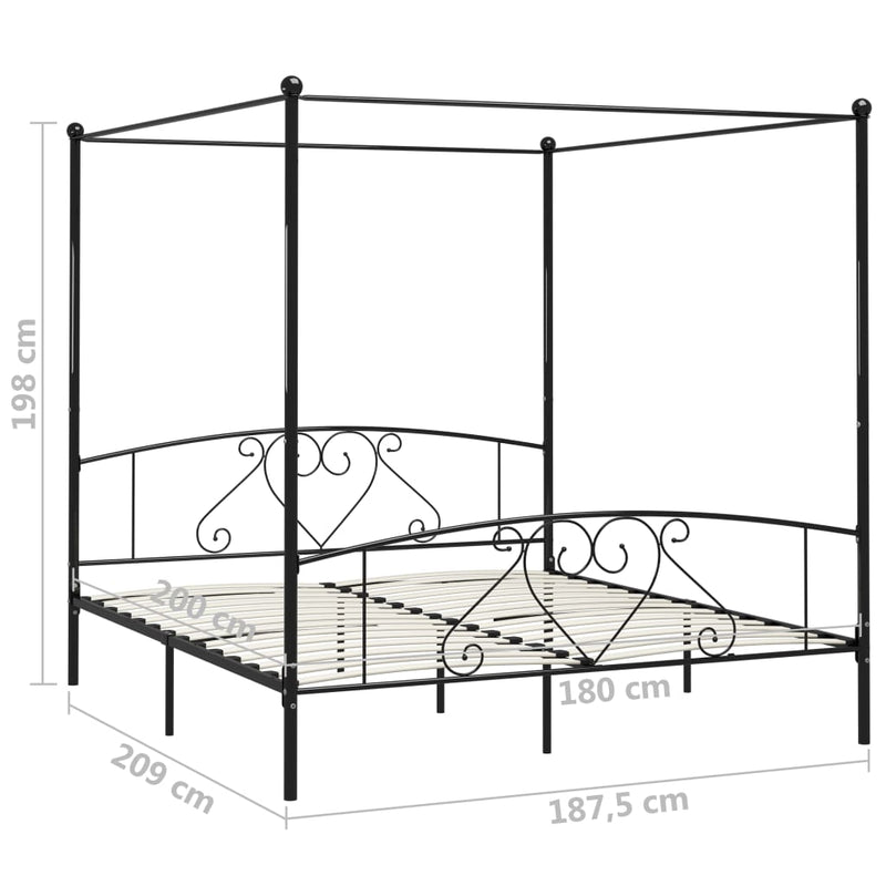 vidaXL fekete fém baldachinos ágykeret 180 x 200 cm