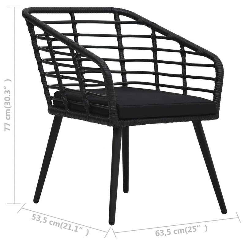 vidaXL 2 db fekete polyrattan kerti szék párnával