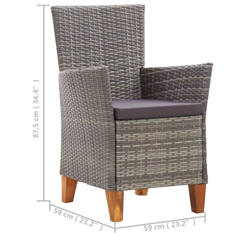 vidaXL 2 db szürke polyrattan kerti szék párnával