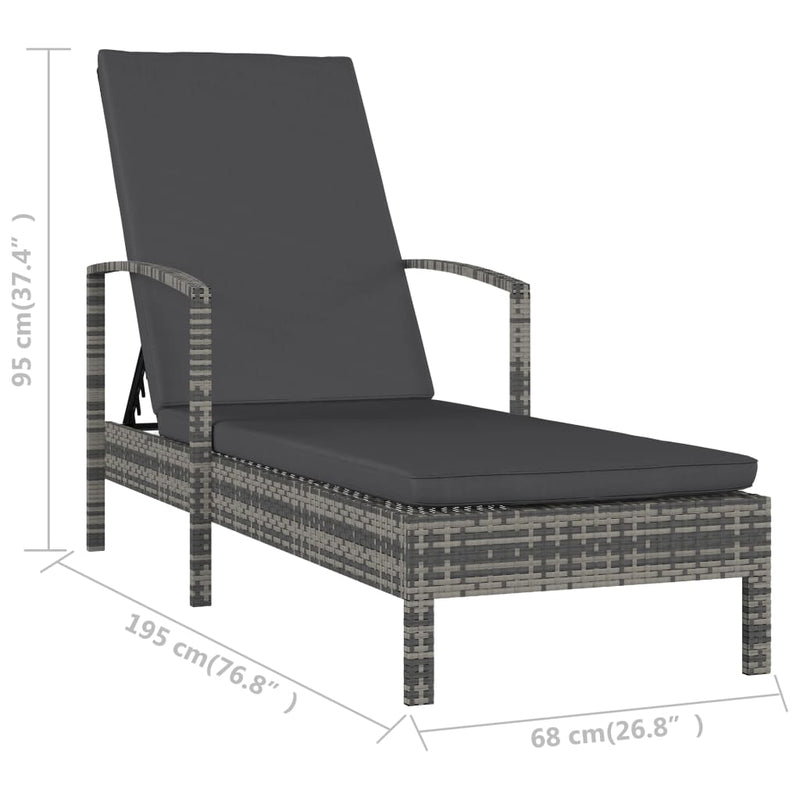 vidaXL szürke polyrattan karfás napozóágy