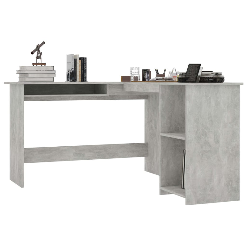 vidaXL betonszürke szerelt fa L-alakú sarok-íróasztal 120x140x75 cm