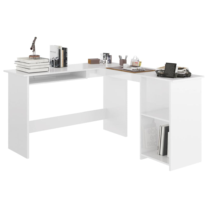 vidaXL fehér magasfényű L-alakú sarok-íróasztal 120 x 140 x 75 cm