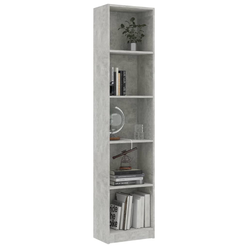 vidaXL 5-szintes betonszürke szerelt fa könyvszekrény 40 x 24 x 175 cm